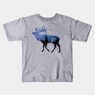 Elk Double Exposure Night Sky Kids T-Shirt